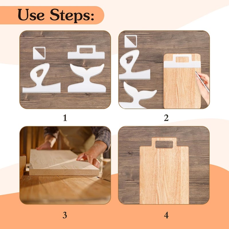 LYMOI 4 Pcs Router Templates for Woodworking, Acrylic Charcuterie Board Handles Template, Clear Cutting Board Template, Angled Curvy Tracing Stencils Guide Tools for Kitchen (Mermaid Style) - Image 4